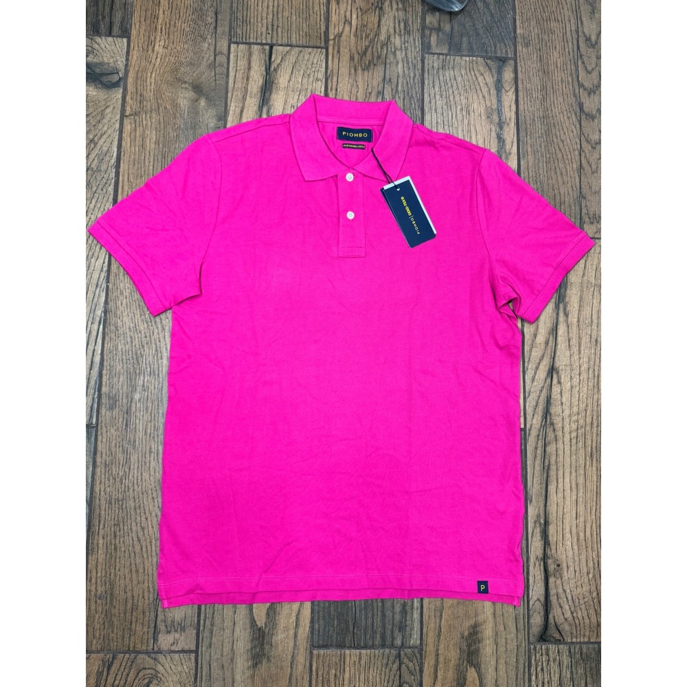 PIOMBO Men's Bright Pink Supima Cotton Short Sleeve Polo Shirt‎